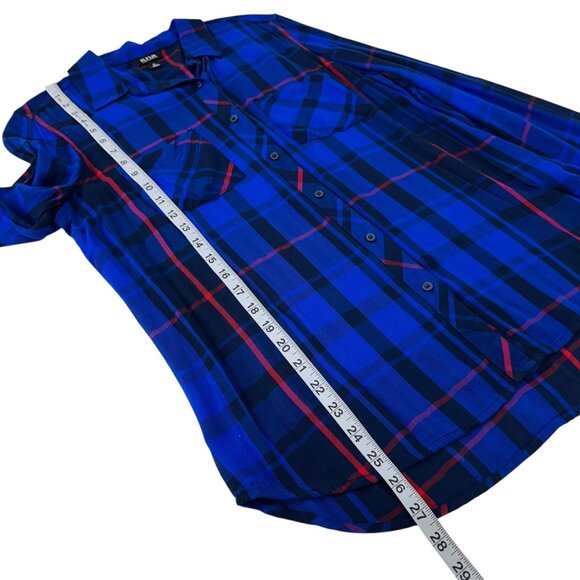 A.N.A Womens Button-Up Plaid Shirt Size M Blue & Red 100% Rayon - Picture 6 of 12